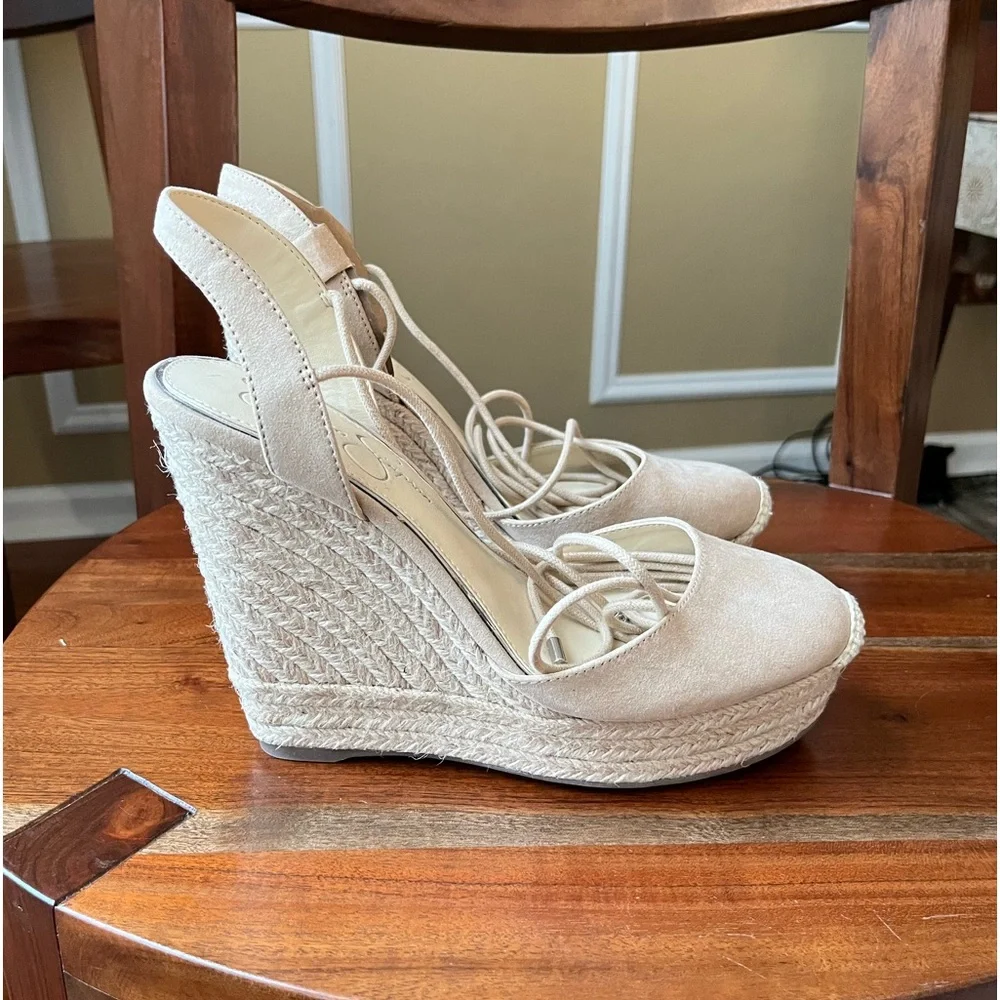 Jessica Simpson Beige Espadrille Platform Lace-Up Zilkio Sandal